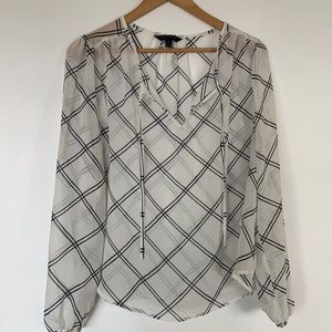 Sheer black and white Banana Republic long sleeved top